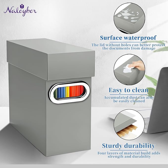 File Organizer Box with Lid & Handle, Thickened Cardboard Hanging File Folder Storage Boxes for Letter Size, Portable Filing Organizer for Office, Home, Classroom, Greige 2 Pack