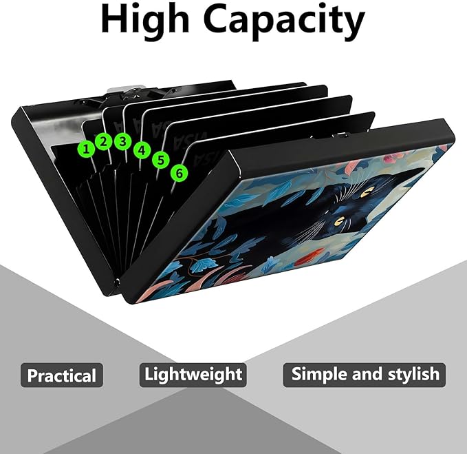 Credit Card Holder, Black Cat Art Design Mini RFID Blocking Aluminum Wallet Slim Metal Hard Case Shell Travel Wallet ID Case Small Credit Cards Case Business Cards for Women Men Girls