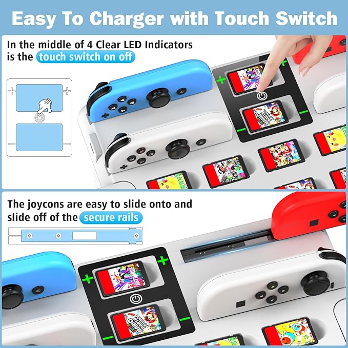 Kytok Switch Organizer Station with Controller Charger, Charging Dock for Nintendo Switch & OLED Joy-Cons, Storage for Games, TV Dock, Pro Controller, Sega Game Gear Accessories