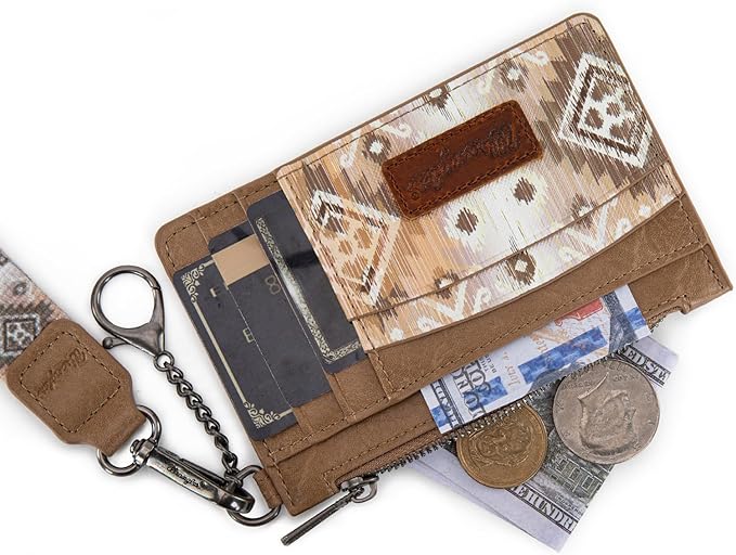 Montana West X Wrangler Aztec Credit Card Holder for Women Slim Keychain Wallet Small Wallet Women Ladies Female Cards & ID Cases with Keychain Wristlet Strap
