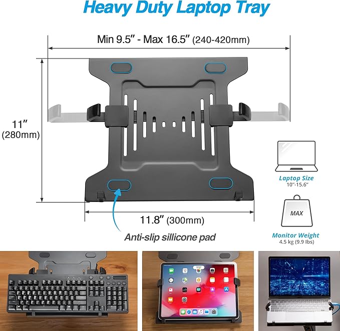 AVLT Laptop & 38 Inch Monitor Arm Pole Top Mount-Black, Supports 26.4 lbs (12 kg), Stacked Monitor, VESA Compatible, Ultrawide Screen Fit, Adjustable Height, Tilt Swivel Rotate, Cable Management