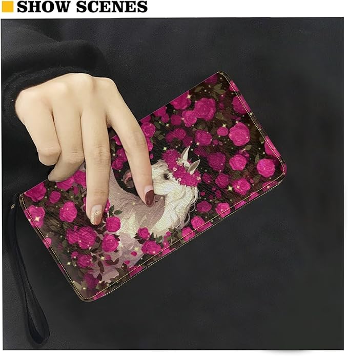 Bulopur Horse Rose Womens Wristlet Wallet Credit Card Holder Purse Credit Card Holder PU Leather Handbag Clutch Purse Customized Gifts for Women Girls Mom Ladies