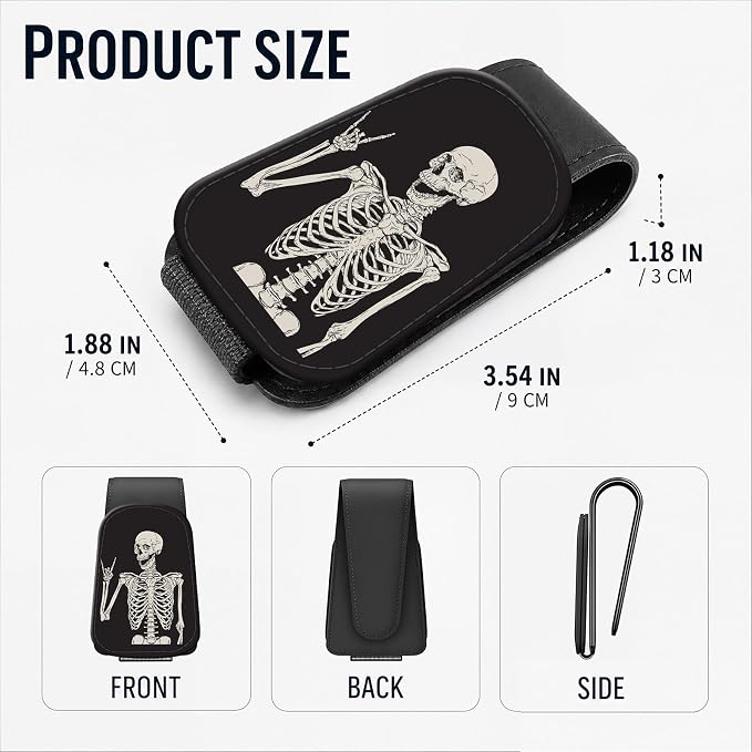 Leather Magnetic Sunglass Holder for Car Sun Visor, Cute Eyeglass Ticket Card Hanger Clip, Universal Auto Interior Accessories for SUV Pickup Truck, Skeleton