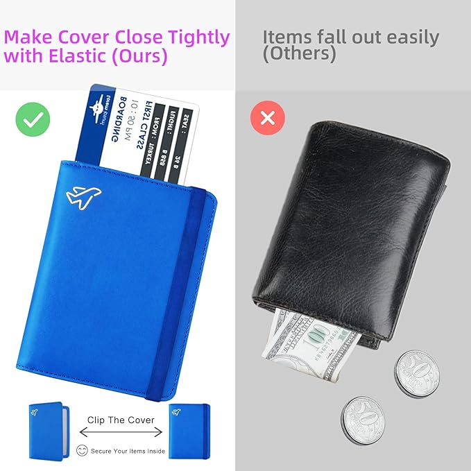 WALNEW AirTag Passport Holder, PU Leather Airtag Wallet RFID Blocking Passport Cover Travel Essentials Case for Women Men (Blue)