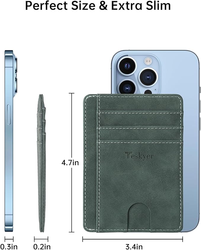Teskyer Slim Wallet for Men, Minimalist Front Pocket RFID Blocking Leather Wallet Credit Card Holder for Men & Women