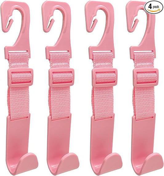 4PCS Car Seat Headrest Hook, Adjustable Vehicle Backseat Hanger Storage Organizer, Universal Seat Back Holder Hooks for Purse Coat Grocery Bag, Car Accessories (Pink)