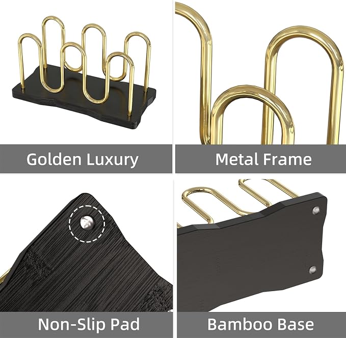 Mail Holder Organizer Countertop, Metal Mail Sorter for Desk, Cutout Mail Storage Bills Organizer Letter Tray Design with Bamboo Base for Home Office (Black)