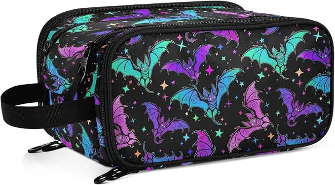 MNSRUU Luminous Bats Makeup Bag - Large Capacity Cosmetic Organizer, Portable Toiletry Bag for Travel Size