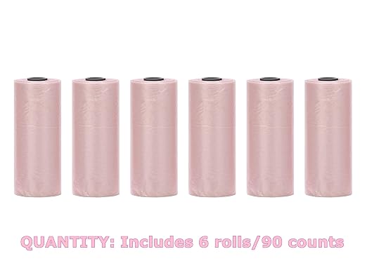 Ginsco 0.8 Gallons Disposable Trash Bags for Mini Car Trash Can, Portable Small Car Garbage Bags, Cars Accessories, Mini Trash Bags, Plastic Trash Bag for Cars/Home/Office (6 Rolls/90Counts) Pink