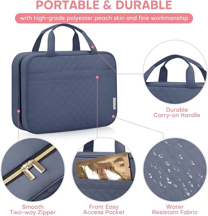 HXLGMD Travel Size Toiletry Bag for Women, Portable Cosmetic Bag with Hanging Hook, Travel Essentials Water-resistant Makeup Organizer for Accessories, Shampoo, Full-size Container, Toiletries