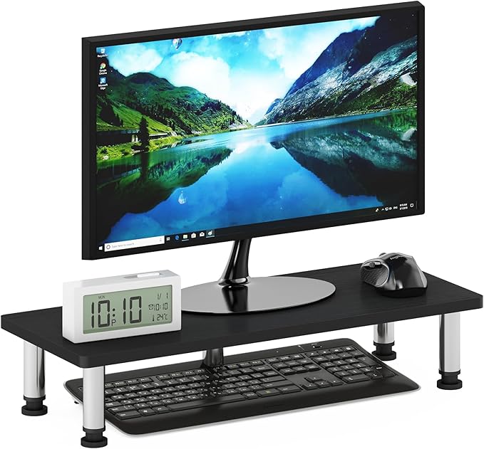 Furinno Turn-N-Tube Monitor Riser Stand, Americano, Stainless Steel Tubes