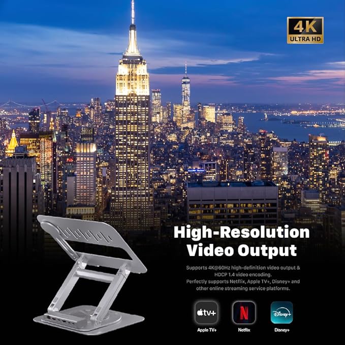 ADAM ELEMENTS Hub Stand Ultra - 6-in-1 Magnetic Detachable USB-C Hub & Ergonomic Laptop Stand, Foldable 4K HDMI Docking Station for MacBook Pro/Air M4 M3 M2 M1, iPad & 17" Laptops