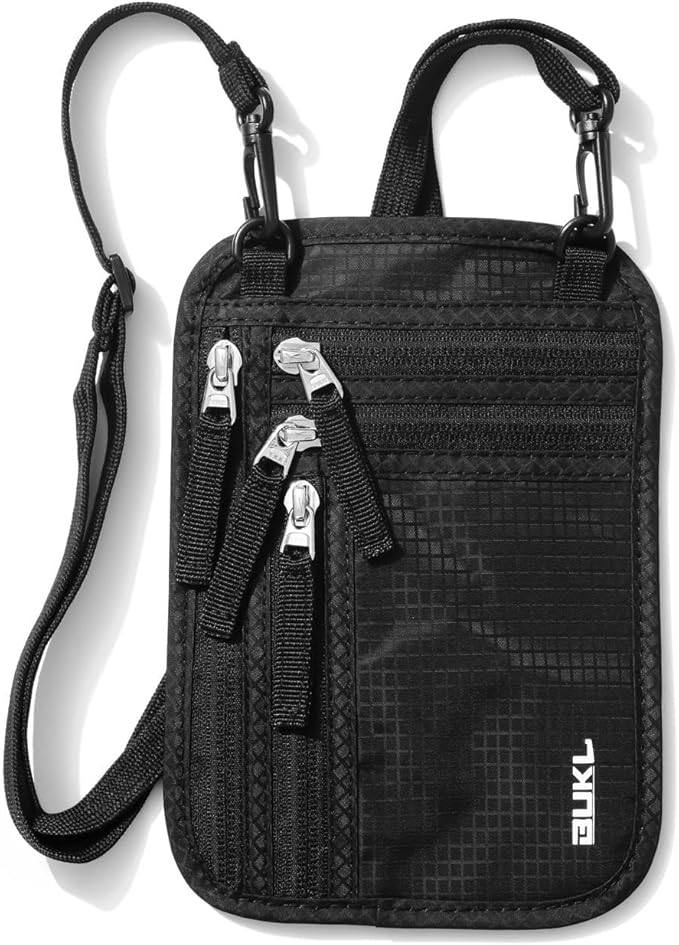 Navigator Travel Neck Wallet; RFID Blocking Pouch and Passport Holder for Travel with Neck and Waist Carry Modes; Travel Document Holder for Passports, Cards, Cash and Mid-Size Phones (Black)