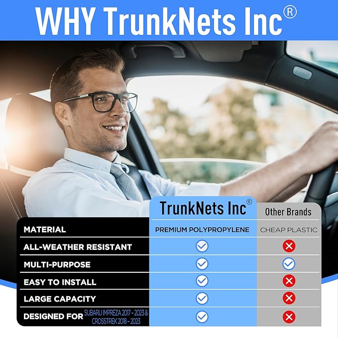 Envelope Style Automotive Elastic Trunk Mesh Cargo Net Accessories for Subaru Impreza 2017 – 2024 & Crosstrek 2018 – 2024 - Premium Trunk Organizers and Storage - Luggage Nets for Vehicles