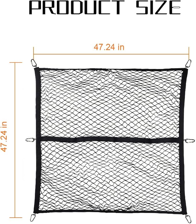Zpana Truck Bed Cargo Net for Pickup, Highly Elastic 4'x4' Stretch to 7'x7' Stretchable Trunk Organizer Mesh with 6 PCS Carabiners, Auto Storage Accessories, Universal for Vehicles(Single Layer)