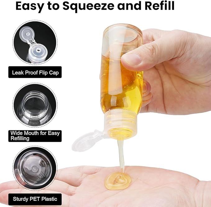 6 Pack 3.4oz Travel Bottles for Toiletries Leak Proof Travel Size Toiletries TSA Approved Squeeze Bottles with Flip Cap Wide Mouth Containers for Shampoo Conditioner Body Wash Lotion(Clear)