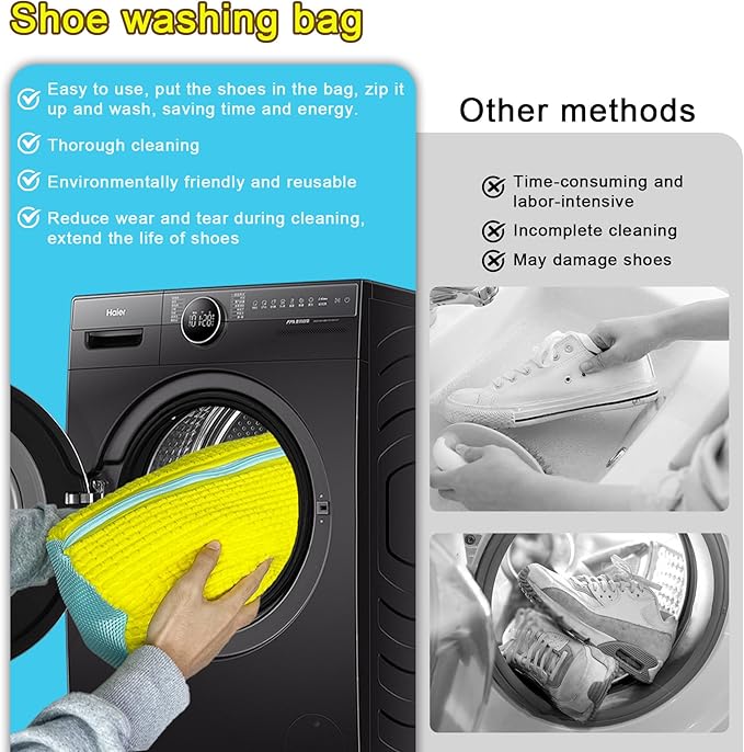 Shoe Washing Machine Bag, 2 Pack – Laundry Shoe Bag for Dryer, Reusable, Fits All Shoe Types, 360° Deep Cleaning with Self-Locking Zipper, Wash Two Pairs at Once, Protects Shoes and Washing Machines