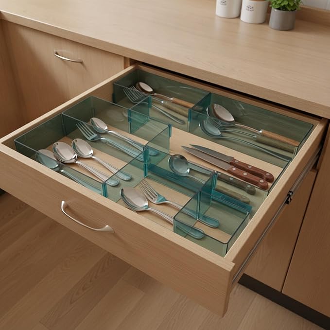 Modular Drawer Dividers Set of 6, Adjustable PP Plastic Organizers for Desk, Kitchen, and Dresser Drawers, 12.6 x 9.4 x 2.4 Inches (Set of 6)