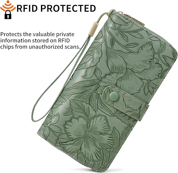 SENDEFN Women's Credit Card Holder RFID Blocking Zip Around Leather Wallet Large Capacity Long Purse with Wristlet