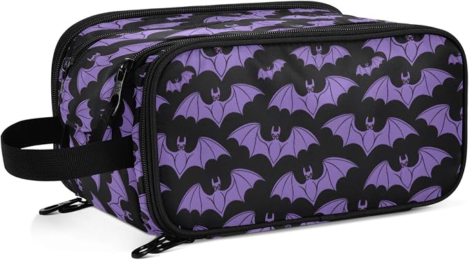 MNSRUU Large Capacity Makeup Bag, Halloween Bat Cosmetic Bag Portable Toiletries Pouch with Compartments Makeup Organizer Case for Travel Women