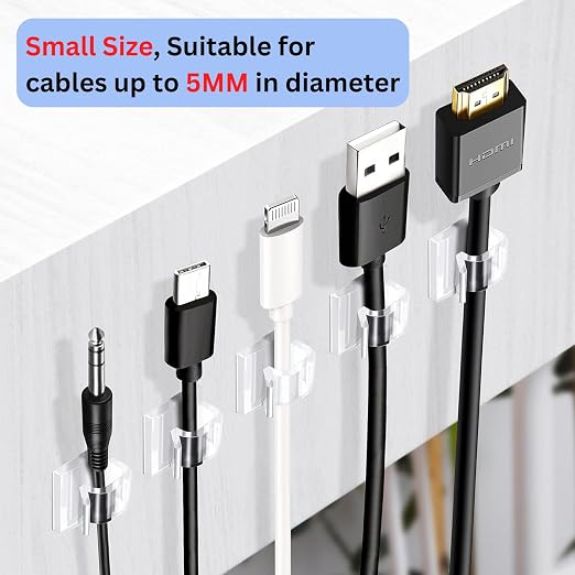 [100Pcs] Outdoor Light Clips, Adhesive Cable Clips for Wall, Wire Holder Cable Management Cord Organizer Hooks, Christmas Light Clips for Outside, Hooks for Outdoor String Lights Clips (Clear, Small)