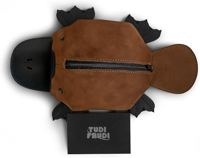 Leather Platypus-Shaped Pouch, Small Coin Organizer, Zippered Cash Holder Wallet for Coins, Change Purse, Money Pouches for Men and Women, Pocket Saving Box, Cable Holder