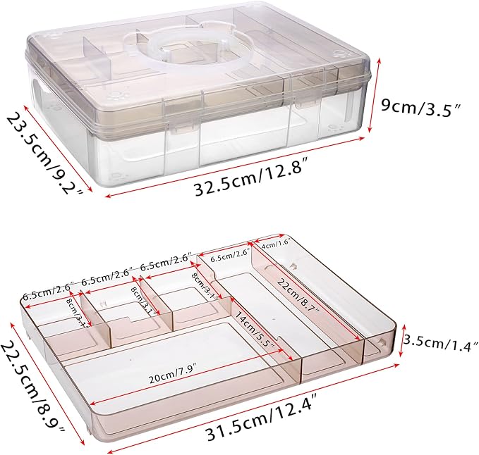 BTSKY 2-Tier Cute Bear Storage Box with Removable Divided Tray Portable Clear Plastic Art Craft Supply Organizer Stackable Home Office Supplies Storage Container for Pens Notes A4 papers etc (Coffee)