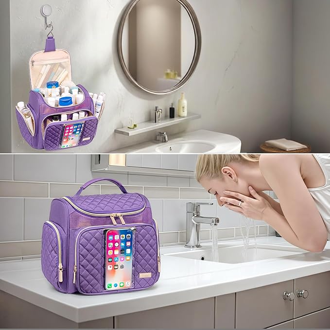 Tealari Large Toiletry Bag for Women Men,Bathroom Bag,Water Resistant Shower Bag,Makeup Bag,Portable Shower Caddy for College Dorm,Hanging Travel Toiletry Bag with Transparent Waterproof Phone Pocket