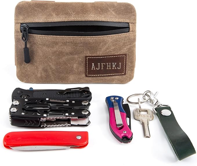 Belt Pouch for Men Women,Compact Zipper EDC Pouch,EDC Wallet Bag,Small Belt Bag Waist Pack Pouch Fanny Pack for EDC Gadgets Hiking,Anti-Theft Pickpocket Proof Pocket Pouch,Water Resistant,Waxed Canvas