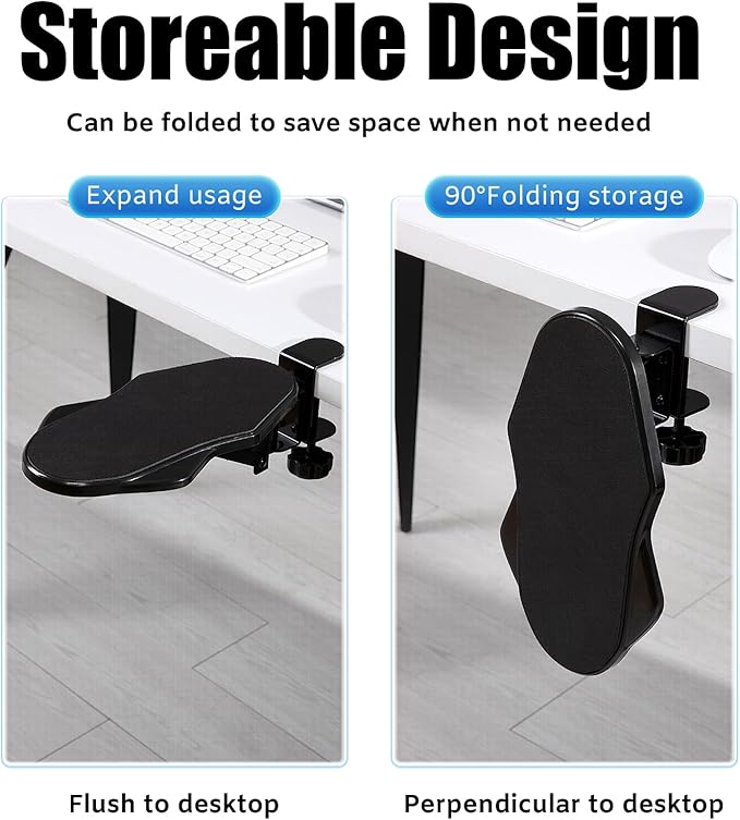 Computer Arm Rest for Desk, 180° Adjustable Rotating Desk Extender Tray, 90° Foldable Elbow Arm Support, Ergonomic Desk Arm Wrist Rest Shelf for Home and Office