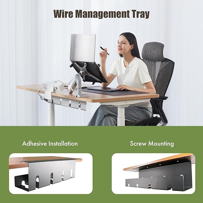 Desktop Metal Cable Management Tray 40x10x11cm - Multipurpose, Movable, No-Assembly Organizer - Modern Minimalist for Office Desks