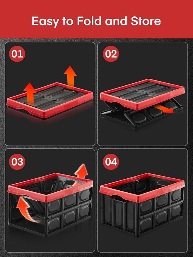 FOHERE 48L Collapsible Storage Bins with Lids 3 Packs, Stackable Storage Bins with Handles for Organizing, Camping and Tools, Heavy Duty Capacity