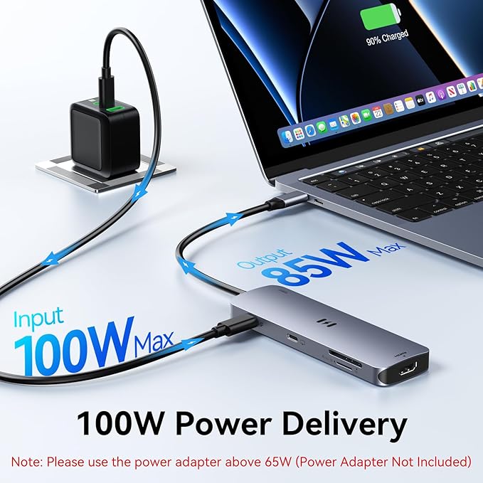 USB-C Hub HDMI Adapter for MacBook Pro/Air, 8-in-1 USB-C Video Hub with HDMI 4K@60Hz, SD/TF, USB-C Data Port, 100W PD, USB 3.0, USB-C Dongle Compatible with Dell XPS/Lenovo Thinkpad/HP/Surface/Yoga