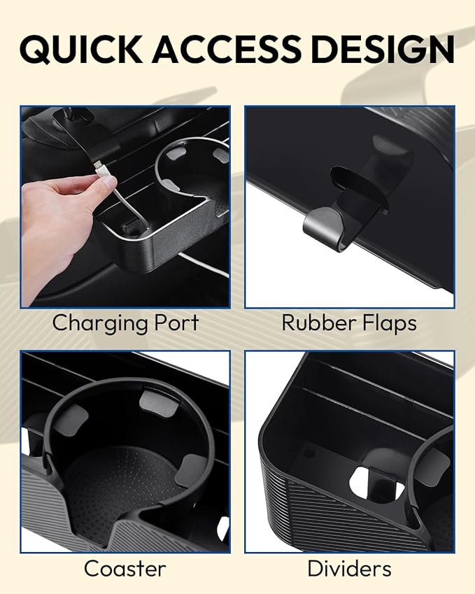 3 in 1 Car Headrest Backseat Organizer, Seat Back Organizer Headrest Strong Multi- Hanging Hooks with 3.7" Cup Holder for Car Headrest Backseat Travel Accessories, 2PCS