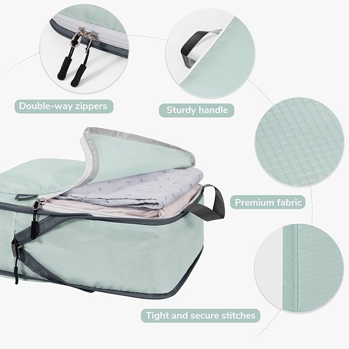 CherryNow Compression Packing Cubes, 7 Set Packing Cubes for Travel, Travel Essentials for Suitcase, Luggage Organizer Bags for Travel with Shoe Bag, Grey Blue