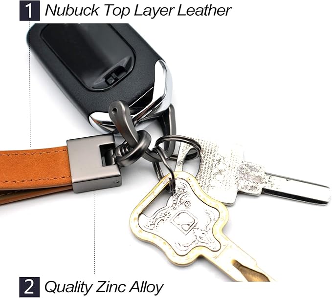 MECHCOS Car Key Fob Keychains Genuine Leather Keys Chain Holder for Men and Women with D-Ring, Screwdriver, Key Rings and 360 Degree Rotatable Swivel, Brown