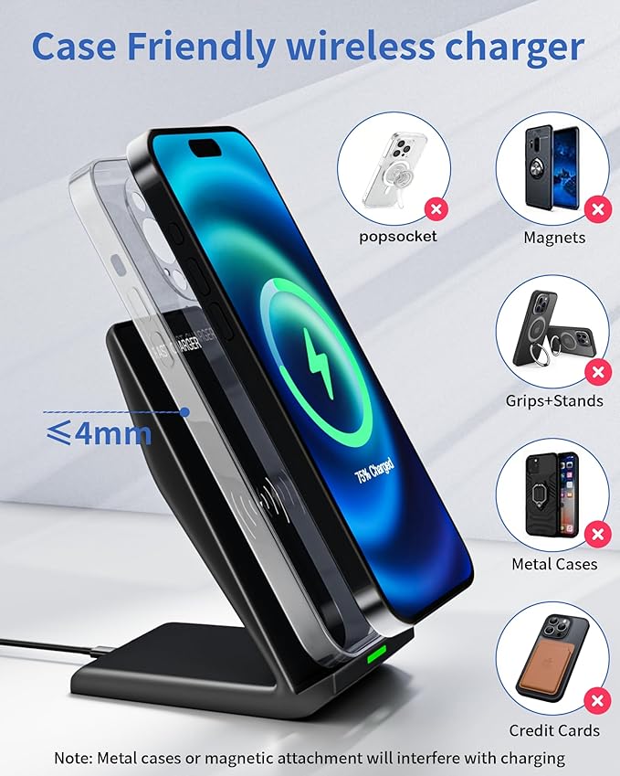 Fast Wireless Charger for Samsung, 15W Wireless Charging Stand Desk Phone Charger Stand with PD 20W USB C Plug Adapter for Samsung Galaxy S24 Ultra S24+ S23 S22 S21 S20, Pixel 8 7 Pro, iPhone 17 16 15