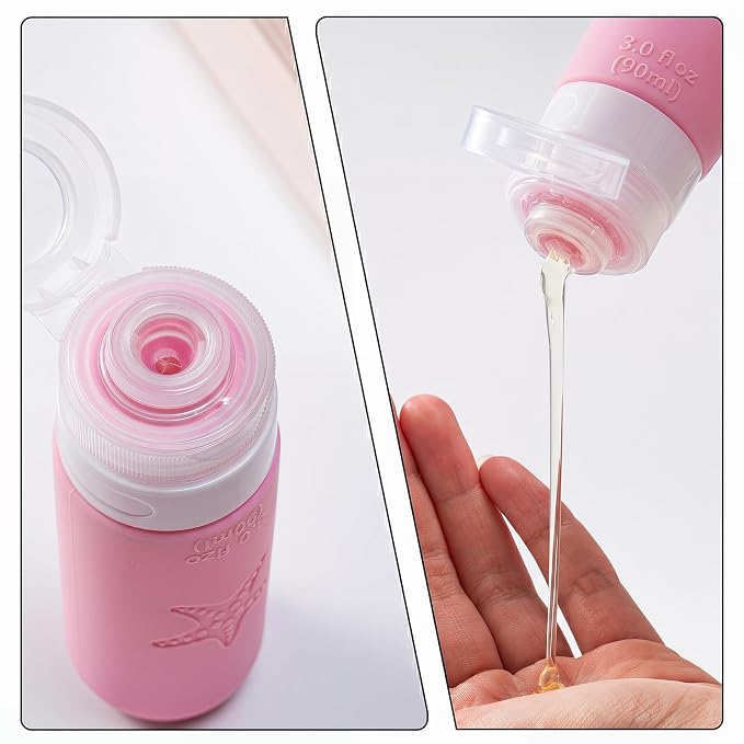 18 Pack Travel Bottles for Toiletries - TSA Approved, Triple Leak Proof Silicone Set, 3oz Refillable Travel Essentials Kit for Shampoo, Conditioner, Lotion & More, Pink, BPA Free