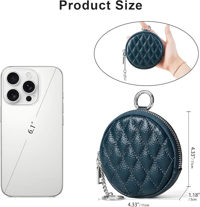 SENDEFN Leather Round Coin Purse for Women with Keychain Small Change Wallet Zipper Coin Pouch