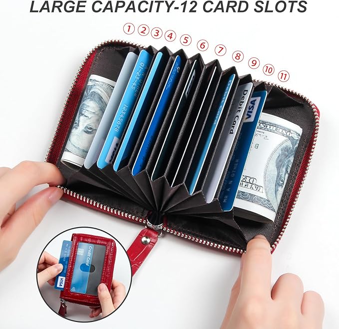 EcoVision Credit Card Holder RFID Card Case Wallet, Small Accordion Zipper Card Case Holder, Card Organizer Case for Women Men