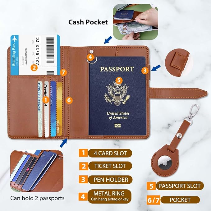 Passport Holder for Men and Women, Cute Passport Wallets, Mulit-Purpose RFID Blocking Passport Holder Wallet, Travel Wallet Passport Cover Case（Cream White）