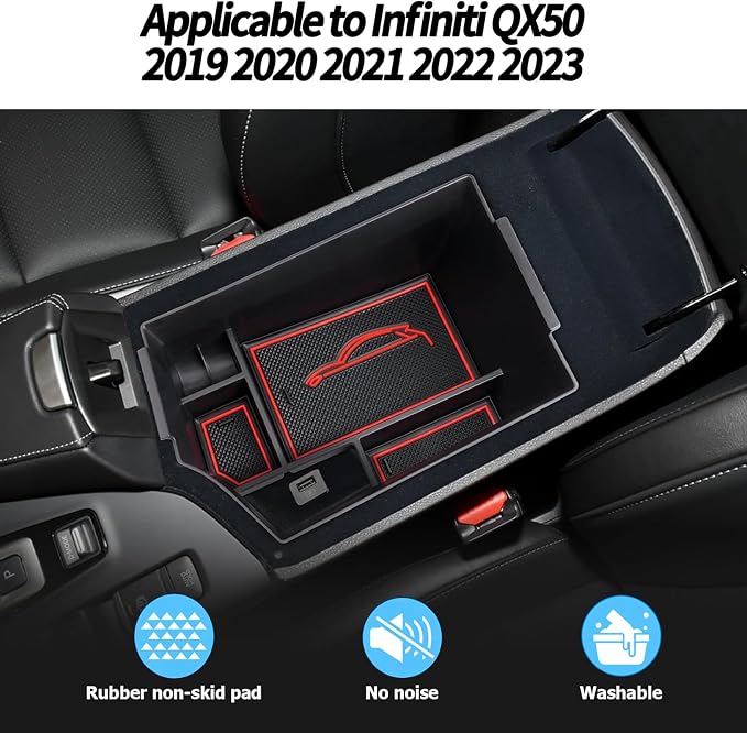 Gah for Infiniti QX55 QX50 Center Console Armrest Storage Box compatible with Infiniti QX50 2018 2019 2020 2021 2022 2023 Infiniti QX55 2022 2023 Tray Insert Organizer Glove Pallet Accessories (red)