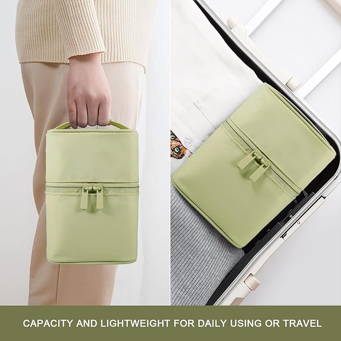 Makeup Bag Travel Cosmetic Bag 7.5x5.5x4.4 Inch Makeup Brush Holder Organizer Cute Portable Artist Toiletry Storage Bag Cosmetics Case for Women Girls(Green)