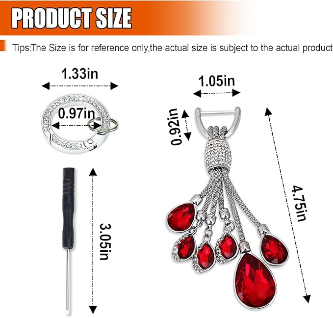 Bling Rhinestone Car Keychain, Fashion Auto Key Fob with Screwdriver, Vehicle Key Decoration Accessories for Woman (Red)