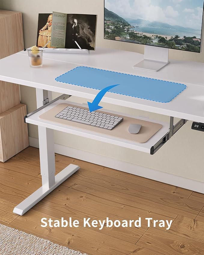 FEZIBO Standing Desk with Keyboard Tray, 48 x 24 Inch Adjustable Height Sit Stand Desk with Memory Presets for Home Office, Ergonomic Computer Workstation, White