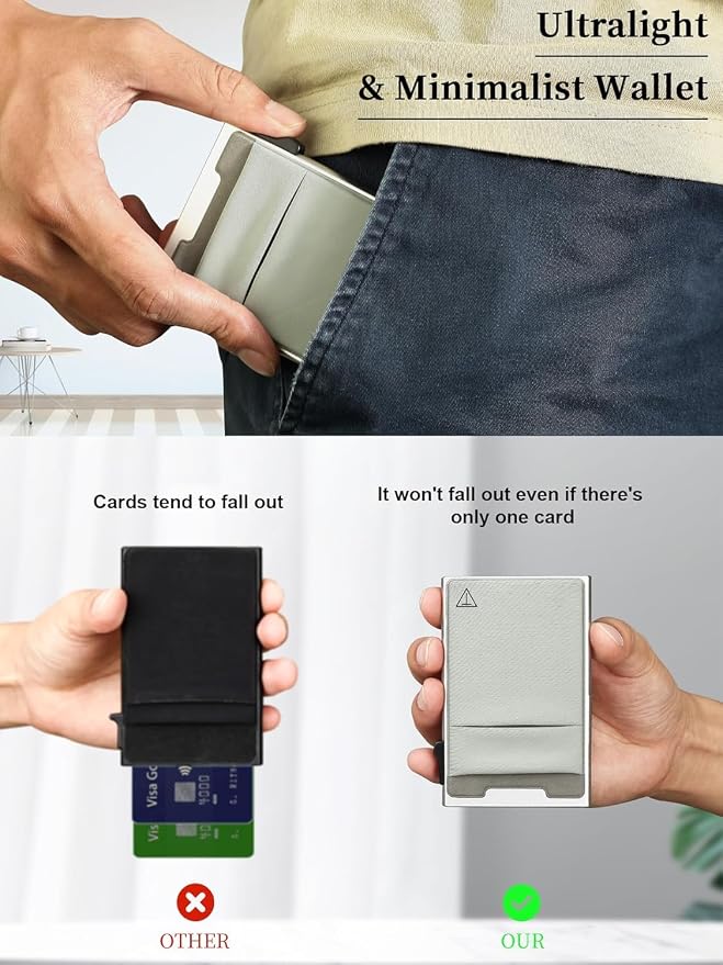 TOYFID Credit Card Holder Wallet for Mens - Metal Slim Minimalist Cards Holder with Stretch Money Pocket - RFID Blocking&Ultralight Small Wallet