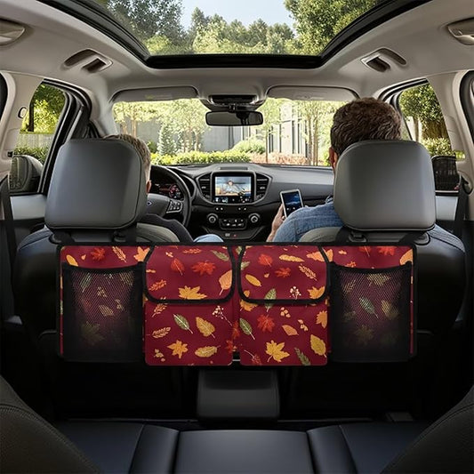 Car Trunk Organizer Thanksgiving Maple Leaves Prints Hanging Car Back Seat Storage Bag with 4 Large Pockets Multipurpose Collapsible Storage Bag Automotive Interior Accessories