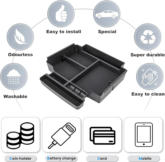 Center Console Organizer Tray Compatible with 2021 2022 2023 2024 2025 2026 GMC YuKon Denali, Chevy Suburban/Tahoe Armrest Storage Box Interior Accessories (Fit for Power-Sliding Console ONLY)