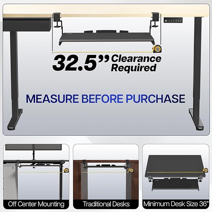 VIVO Large Height Adjustable Under Desk Keyboard Tray, C-clamp Mount System, 27 (33 Including Clamps) x 11 inch Slide-Out Platform for Typing, Light Wood, MOUNT-KB05HA