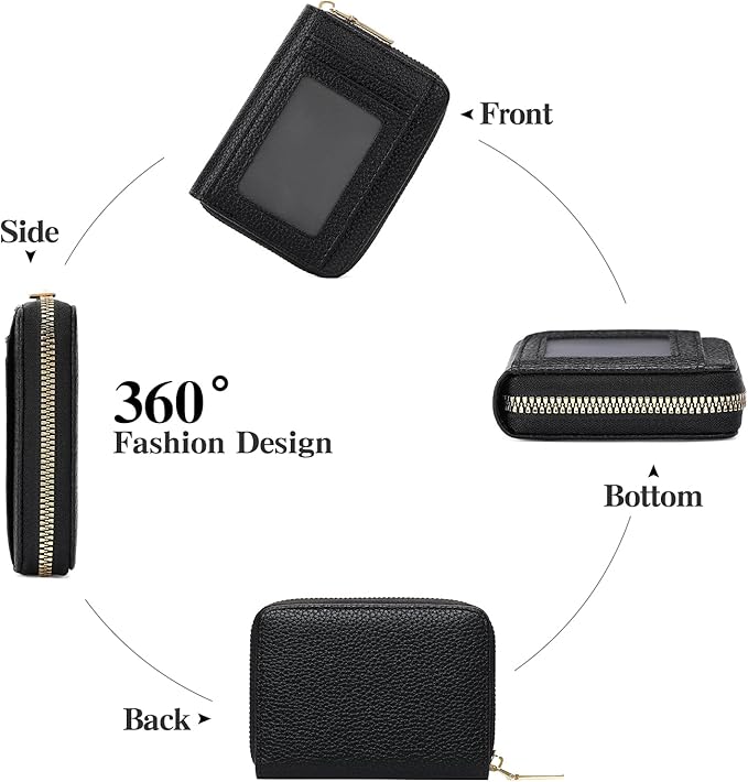 GAEKEAO Wallet Women RFID Blocking Leather Small Compact Zip-Around Credit Card Holder with ID Window & Zipper Pocket